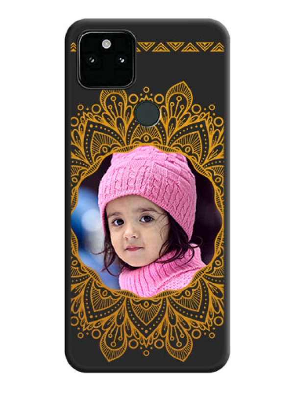 Custom Round Image with Floral Design on Photo on Space Black Soft Matte Mobile Cover - Pixel 5A 5G