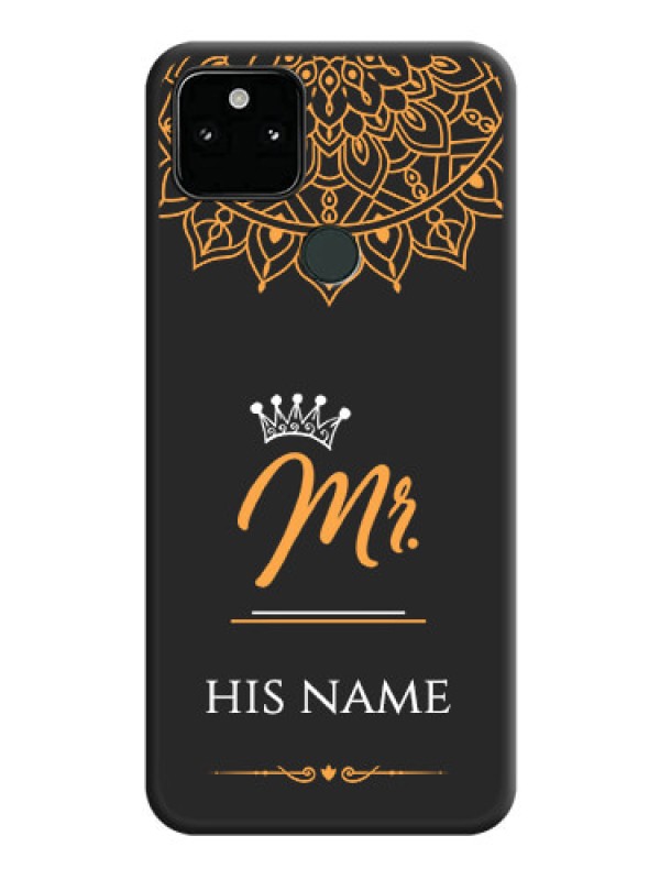 Custom Mr Name with Floral Design  on Personalised Space Black Soft Matte Cases - Pixel 5A 5G