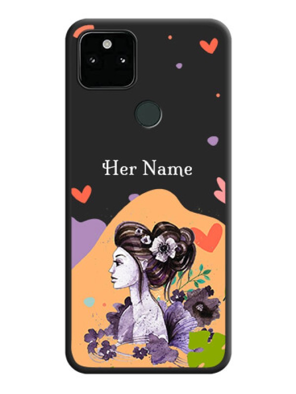 Custom Namecase For Her With Fancy Lady Image On Space Black Personalized Soft Matte Phone Covers -Google Pixel 5A 5G