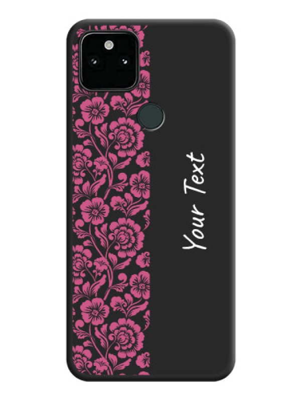 Custom Pink Floral Pattern Design With Custom Text On Space Black Personalized Soft Matte Phone Covers -Google Pixel 5A 5G