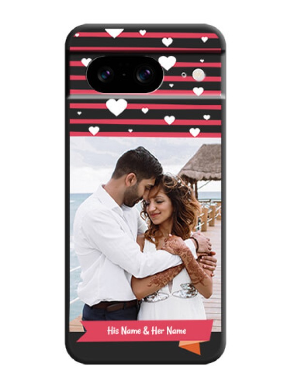 Custom White Color Love Symbols with Pink Lines Pattern On Space Black Custom Soft Matte Mobile Back Cover - Pixel 8 5G