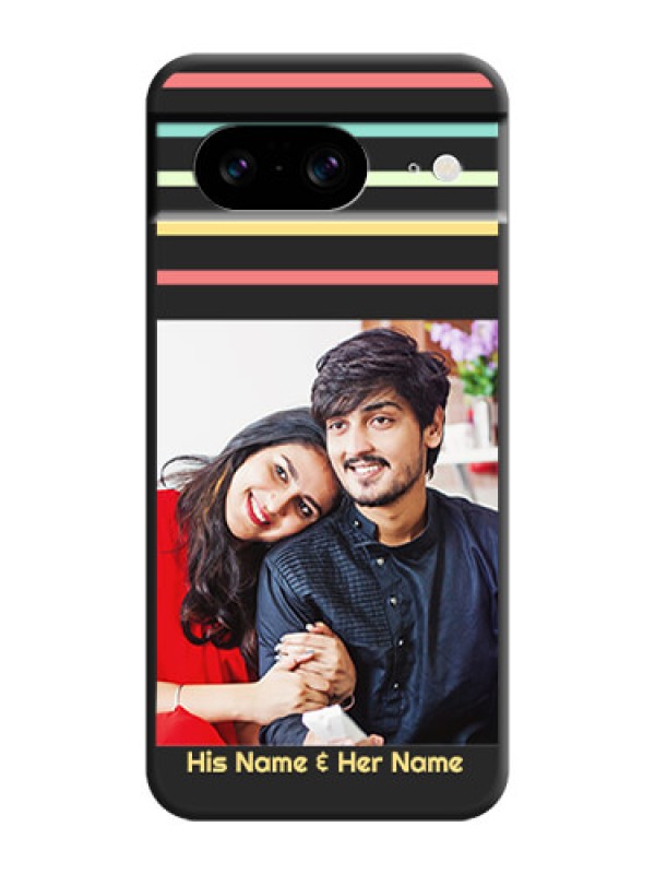 Custom Color Stripes with Photo and Text on Photo  On Space Black Custom Soft Matte Mobile Back Cover - Pixel 8 5G