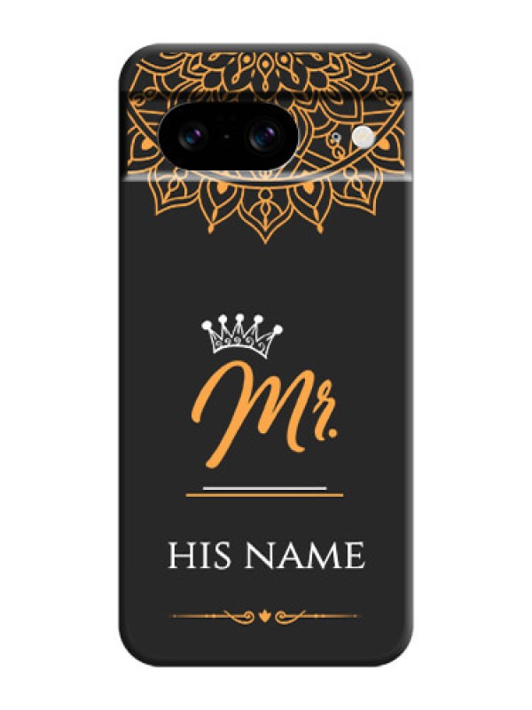 Custom Mr Name with Floral Design On Space Black Custom Soft Matte Mobile Back Cover - Pixel 8 5G