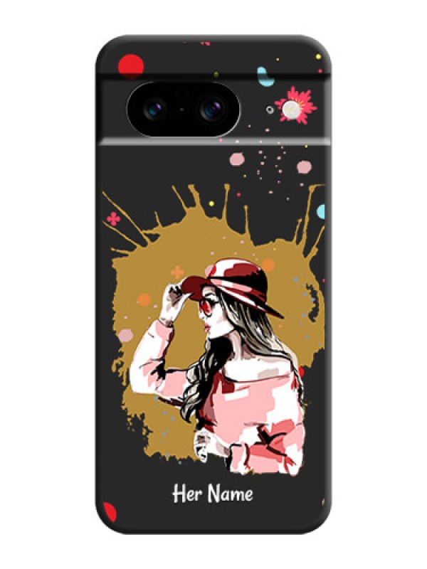 Custom Mordern Lady With Color Splash Background With Custom Text On Space Black Custom Soft Matte Mobile Back Cover - Pixel 8 5G