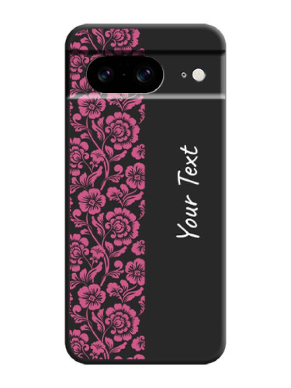 Custom Pink Floral Pattern Design With Custom Text On Space Black Custom Soft Matte Mobile Back Cover - Pixel 8 5G