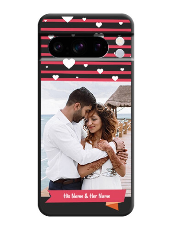 Custom White Color Love Symbols with Pink Lines Pattern On Space Black Custom Soft Matte Mobile Back Cover - Pixel 8 Pro 5G