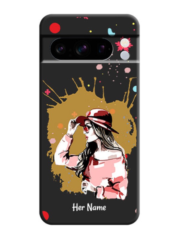 Custom Mordern Lady With Color Splash Background With Custom Text On Space Black Custom Soft Matte Mobile Back Cover - Pixel 8 Pro 5G
