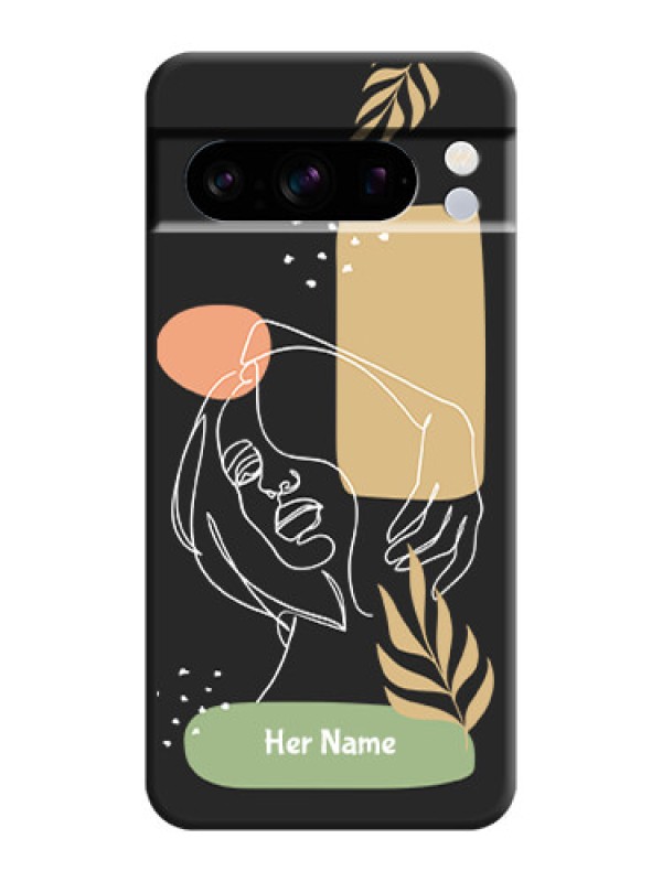 Custom Custom Text With Line Art Of Women & Leaves Design On Space Black Custom Soft Matte Mobile Back Cover - Pixel 8 Pro 5G