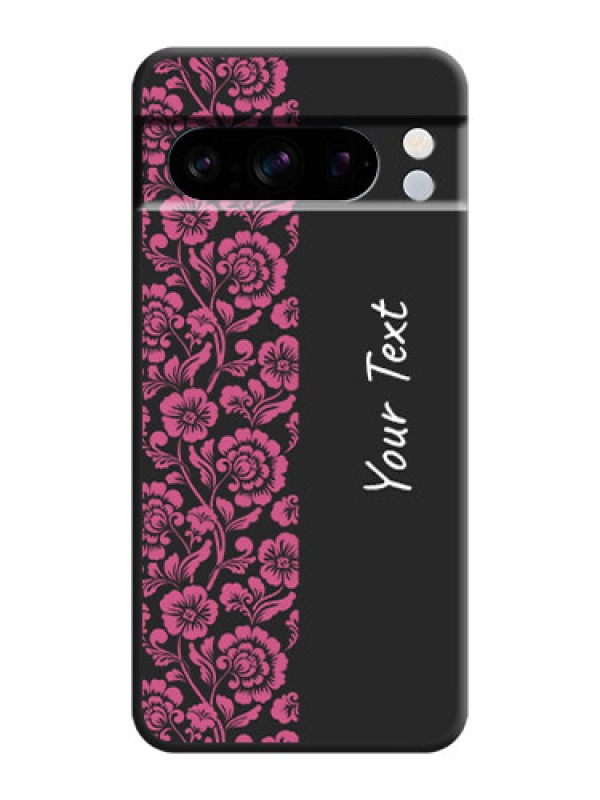 Custom Pink Floral Pattern Design With Custom Text On Space Black Custom Soft Matte Mobile Back Cover - Pixel 8 Pro 5G