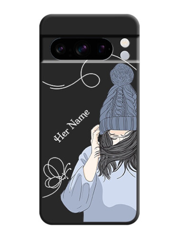 Custom Girl With Blue Winter Outfiit Custom Text Design On Space Black Custom Soft Matte Mobile Back Cover - Pixel 8 Pro 5G