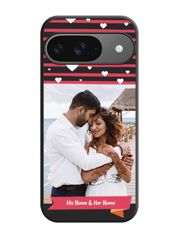 Custom White Color Love Symbols with Pink Lines Pattern On Space Black Custom Soft Matte Mobile Back Cover - Google Pixel 9 5G