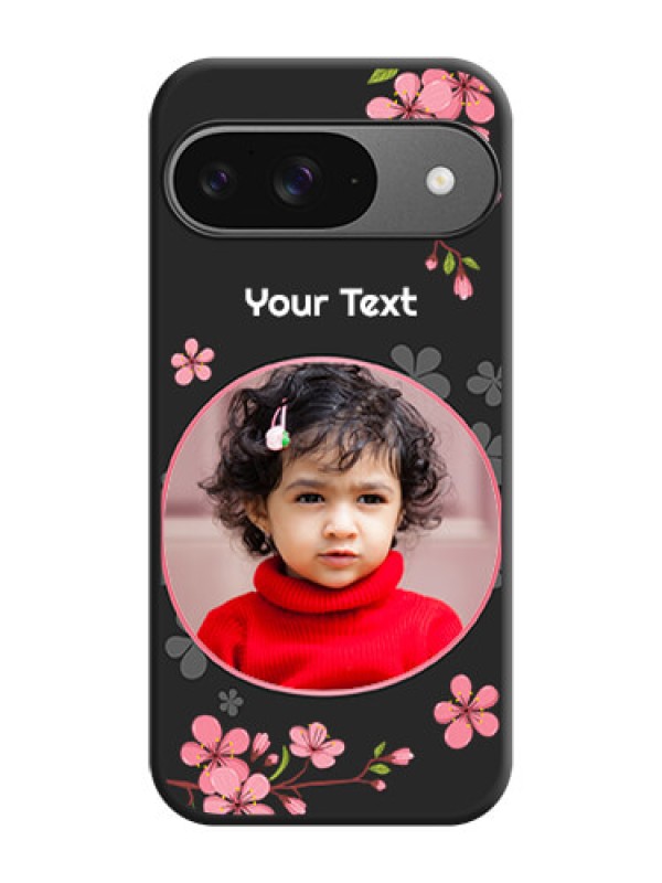 Custom Round Image with Pink Color Floral Design on Photo On Space Black Custom Soft Matte Mobile Back Cover - Google Pixel 9 5G