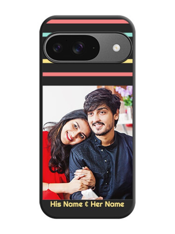 Custom Color Stripes with Photo and Text on Photo On Space Black Custom Soft Matte Mobile Back Cover - Google Pixel 9 5G