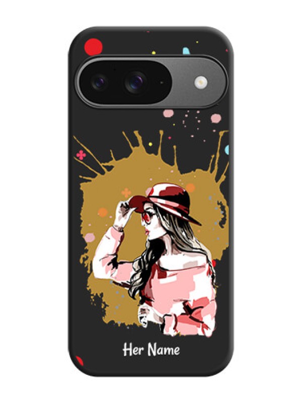 Custom Mordern Lady With Color Splash Background With Custom Text On Space Black Custom Soft Matte Mobile Back Cover - Google Pixel 9 5G