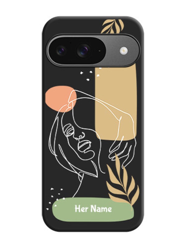 Custom Custom Text With Line Art Of Women & Leaves Design On Space Black Custom Soft Matte Mobile Back Cover - Google Pixel 9 5G