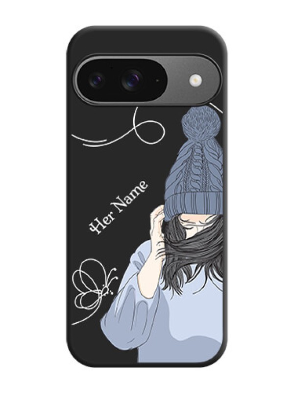 Custom Girl With Blue Winter Outfiit Custom Text Design On Space Black Custom Soft Matte Mobile Back Cover - Google Pixel 9 5G