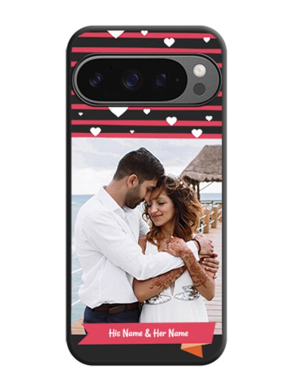 Custom White Color Love Symbols with Pink Lines Pattern On Space Black Custom Soft Matte Mobile Back Cover - Google Pixel 9 Pro 5G