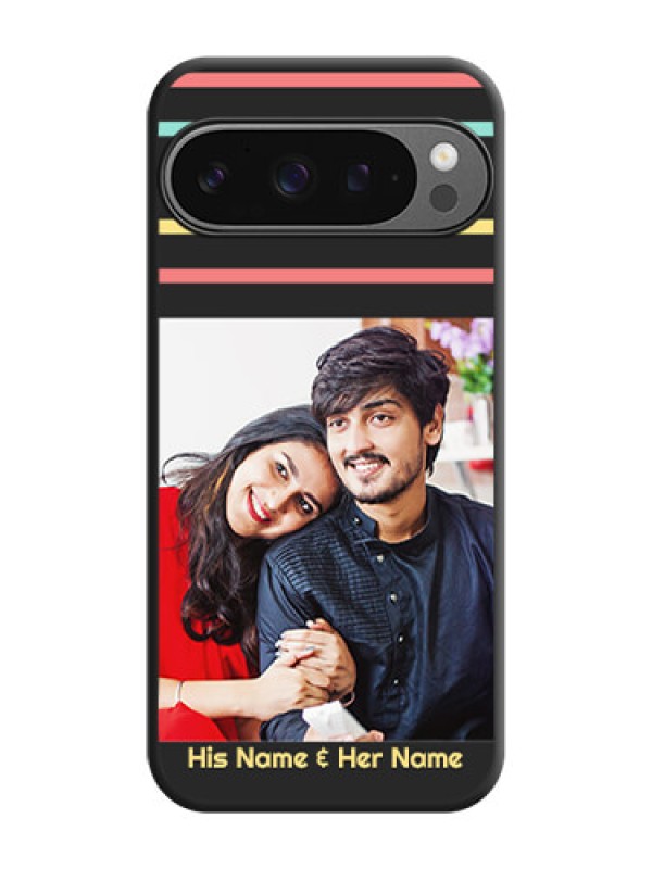 Custom Color Stripes with Photo and Text on Photo On Space Black Custom Soft Matte Mobile Back Cover - Google Pixel 9 Pro 5G