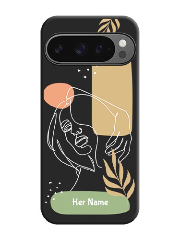 Custom Custom Text With Line Art Of Women & Leaves Design On Space Black Custom Soft Matte Mobile Back Cover - Google Pixel 9 Pro 5G