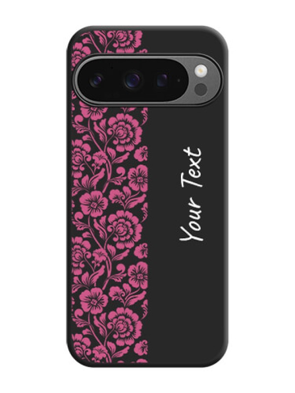 Custom Pink Floral Pattern Design With Custom Text On Space Black Custom Soft Matte Mobile Back Cover - Google Pixel 9 Pro 5G