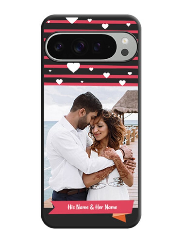 Custom White Color Love Symbols with Pink Lines Pattern On Space Black Custom Soft Matte Mobile Back Cover - Pixel 9 Pro Xl