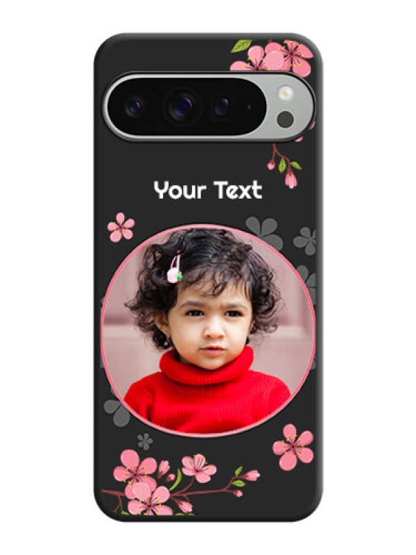 Custom Round Image with Pink Color Floral Design on Photo On Space Black Custom Soft Matte Mobile Back Cover - Pixel 9 Pro Xl