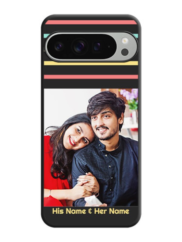 Custom Color Stripes with Photo and Text on Photo On Space Black Custom Soft Matte Mobile Back Cover - Pixel 9 Pro Xl