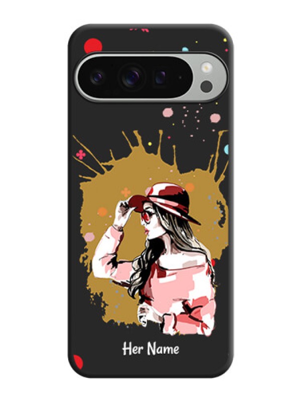 Custom Mordern Lady With Color Splash Background With Custom Text On Space Black Custom Soft Matte Mobile Back Cover - Pixel 9 Pro Xl