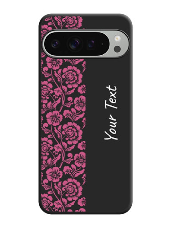 Custom Pink Floral Pattern Design With Custom Text On Space Black Custom Soft Matte Mobile Back Cover - Pixel 9 Pro Xl