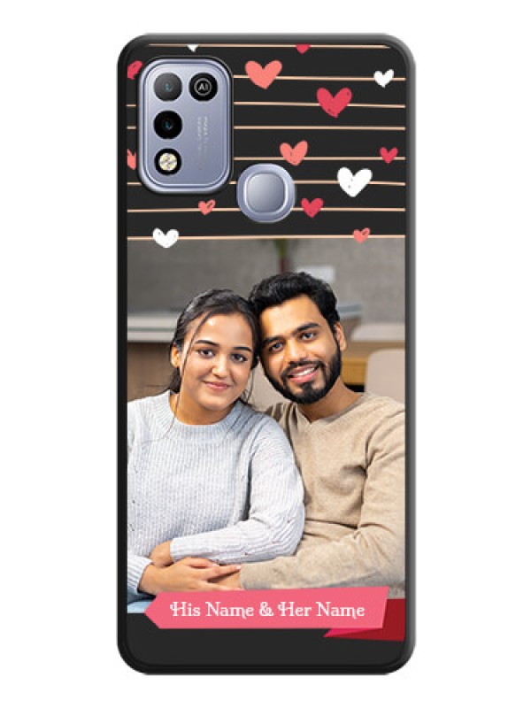 Custom Love Pattern with Name on Pink Ribbon on Photo on Space Black Soft Matte Back Cover - Infinix Hot 10 Play