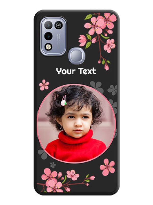 Custom Round Image with Pink Color Floral Design on Photo on Space Black Soft Matte Back Cover - Infinix Hot 10 Play