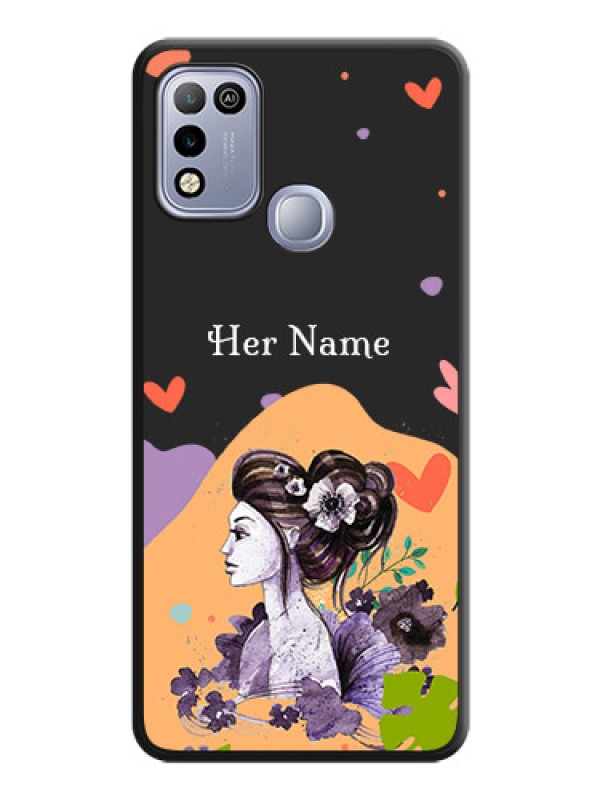 Custom Namecase For Her With Fancy Lady Image On Space Black Personalized Soft Matte Phone Covers -Infinix Hot 10 Play