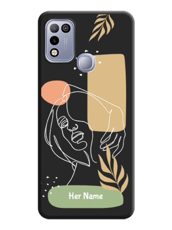 Custom Custom Text With Line Art Of Women & Leaves Design On Space Black Personalized Soft Matte Phone Covers -Infinix Hot 10 Play