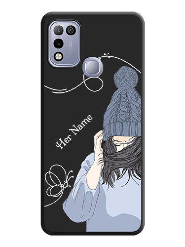 Custom Girl With Blue Winter Outfiit Custom Text Design On Space Black Personalized Soft Matte Phone Covers -Infinix Hot 10 Play