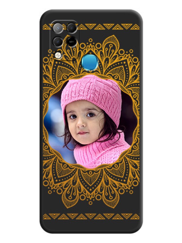 Custom Round Image with Floral Design on Photo on Space Black Soft Matte Mobile Cover - Infinix Hot 10s