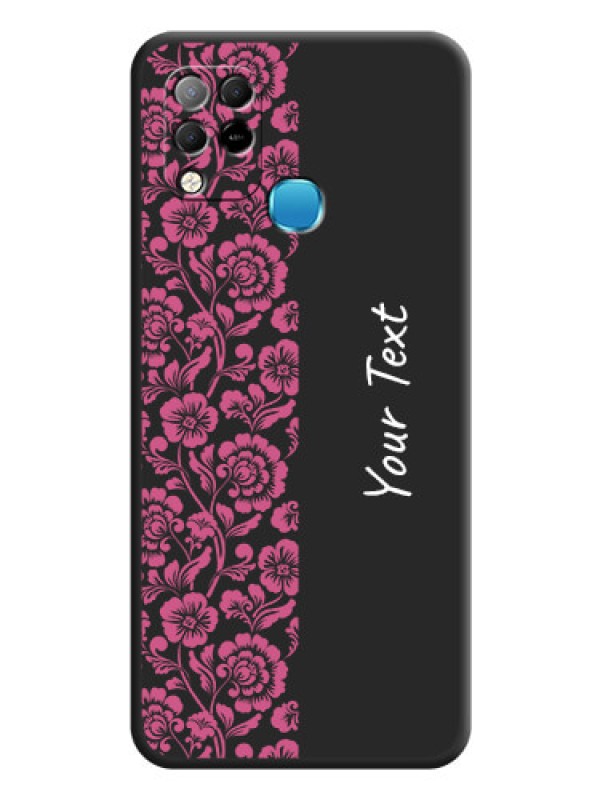 Custom Pink Floral Pattern Design With Custom Text On Space Black Personalized Soft Matte Phone Covers -Infinix Hot 10S