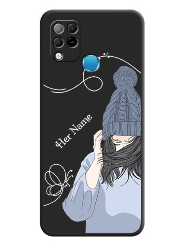 Custom Girl With Blue Winter Outfiit Custom Text Design On Space Black Personalized Soft Matte Phone Covers -Infinix Hot 10S
