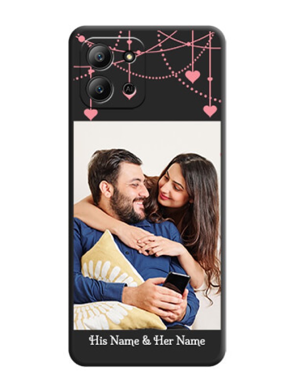 Custom Pink Love Hangings with Text On Space Black Custom Soft Matte Mobile Back Cover - Infinix Hot 11 2022