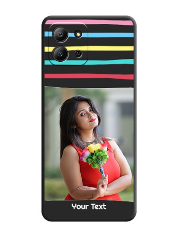 Custom Multicolor Lines with Image On Space Black Custom Soft Matte Mobile Back Cover - Infinix Hot 11 2022