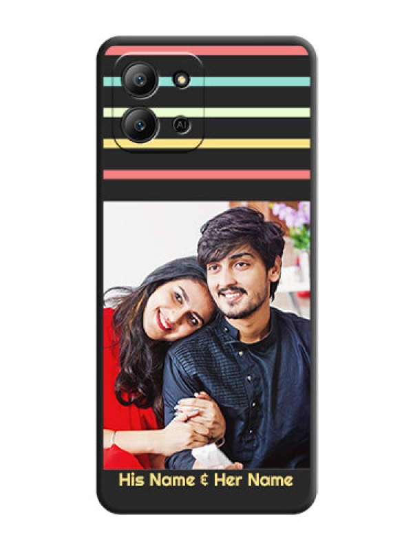 Custom Color Stripes with Photo and Text on Photo On Space Black Custom Soft Matte Mobile Back Cover - Infinix Hot 11 2022