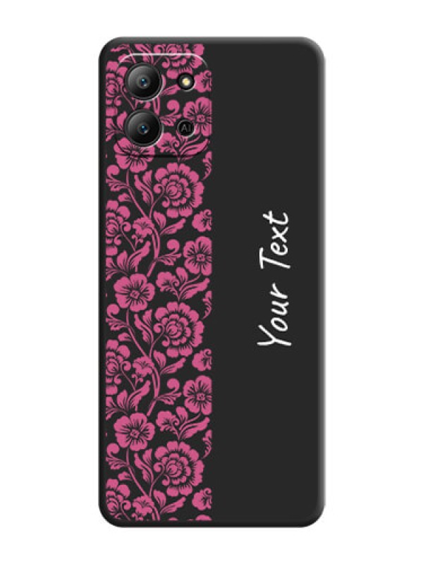 Custom Pink Floral Pattern Design With Custom Text On Space Black Custom Soft Matte Mobile Back Cover - Infinix Hot 11 2022