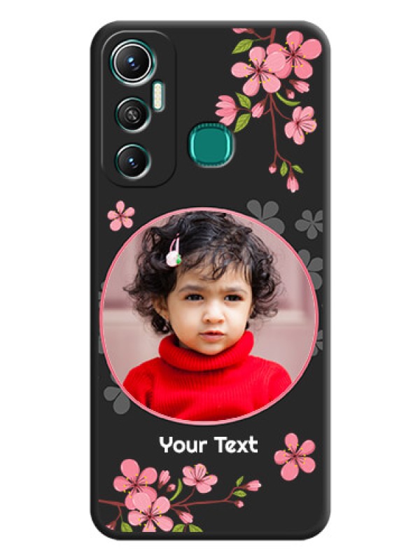 Custom Round Image with Pink Color Floral Design on Photo on Space Black Soft Matte Back Cover - Infinix Hot 11