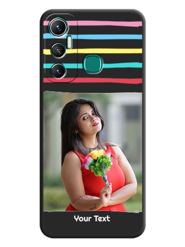 Custom Multicolor Lines with Image on Space Black Personalized Soft Matte Phone Covers - Infinix Hot 11