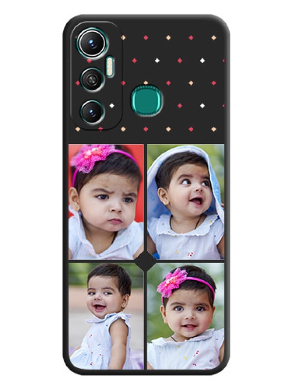 Custom Multicolor Dotted Pattern with 4 Image Holder on Space Black Custom Soft Matte Phone Cases - Infinix Hot 11