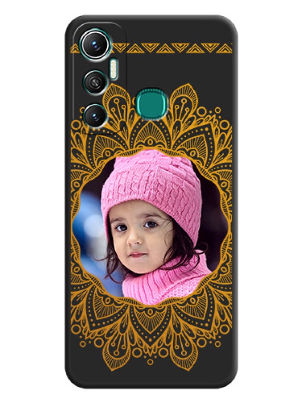Custom Round Image with Floral Design on Photo on Space Black Soft Matte Mobile Cover - Infinix Hot 11