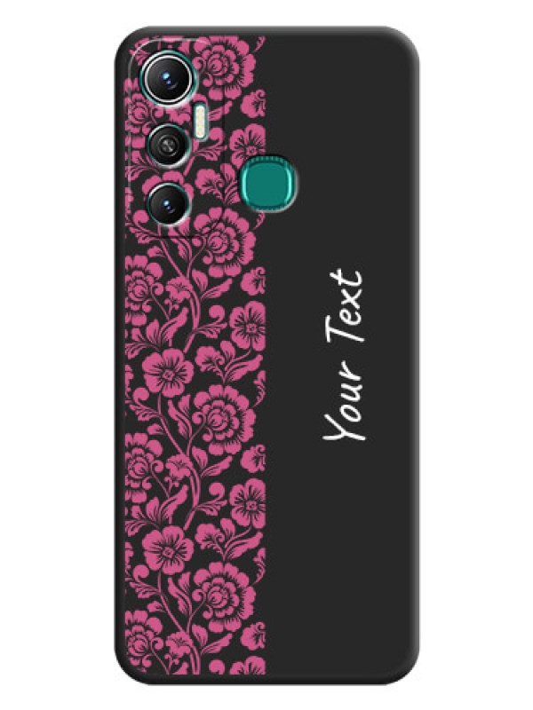 Custom Pink Floral Pattern Design With Custom Text On Space Black Personalized Soft Matte Phone Covers -Infinix Hot 11