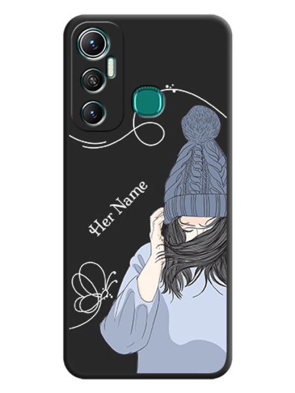 Custom Girl With Blue Winter Outfiit Custom Text Design On Space Black Personalized Soft Matte Phone Covers -Infinix Hot 11