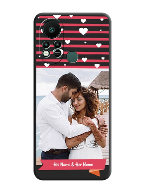 Custom White Color Love Symbols with Pink Lines Pattern on Space Black Custom Soft Matte Phone Cases - Infinix Hot 11s