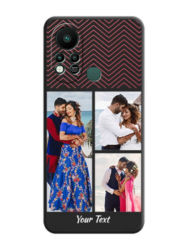 Custom Wave Pattern with 3 Image Holder on Space Black Custom Soft Matte Back Cover - Infinix Hot 11s