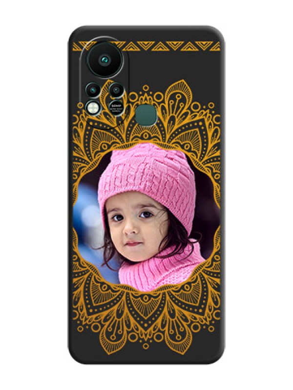 Custom Round Image with Floral Design on Photo on Space Black Soft Matte Mobile Cover - Infinix Hot 11s